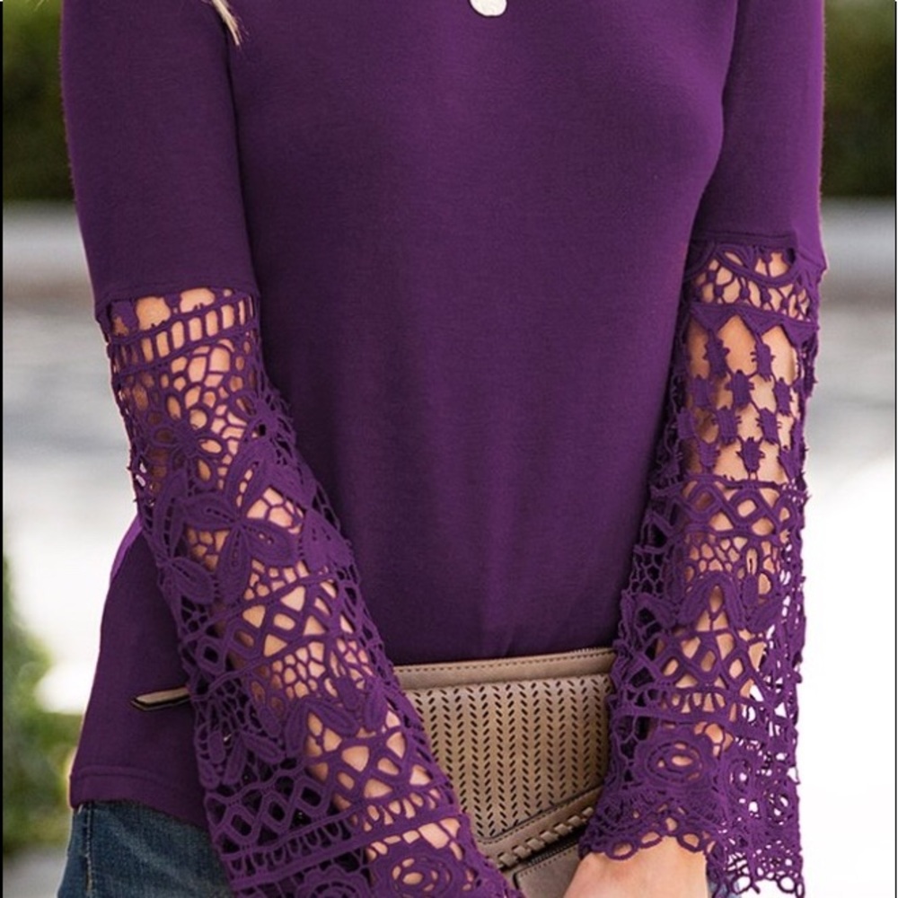 Purple sweater w/crocheted arm